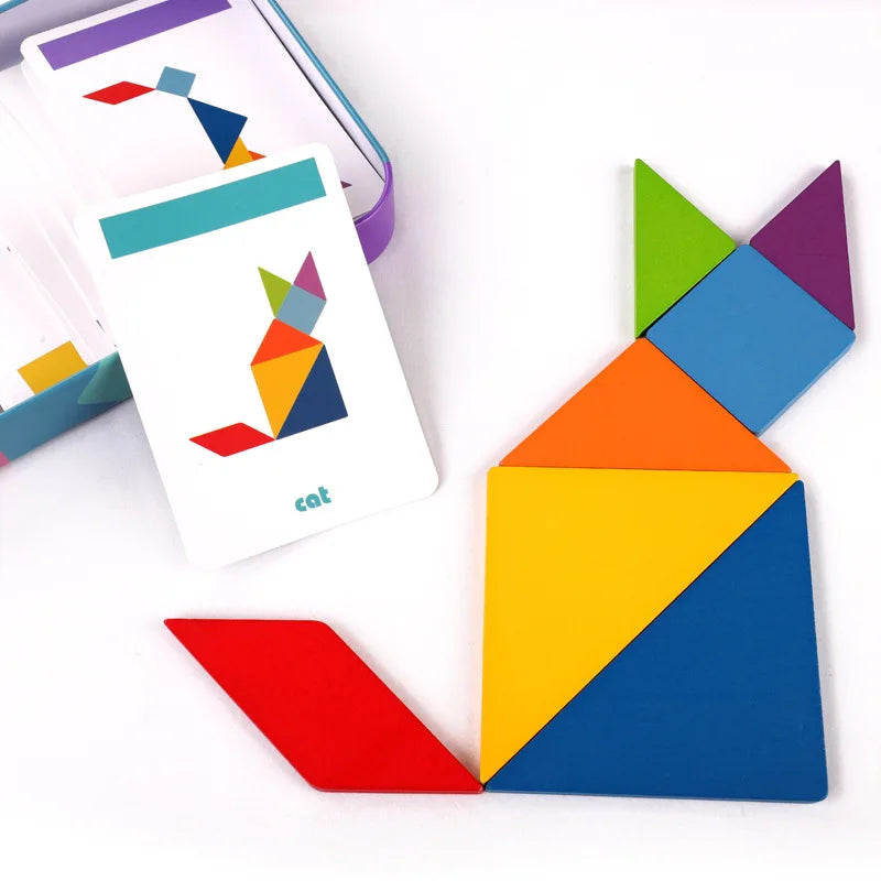 3D Holz-Tierpuzzle & Tangram – Buntes Montessori-Lernspielzeug für Kinder ab 3 Jahren