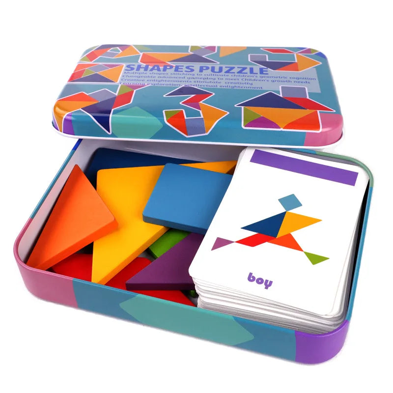 3D Holz-Tierpuzzle & Tangram – Buntes Montessori-Lernspielzeug für Kinder ab 3 Jahren