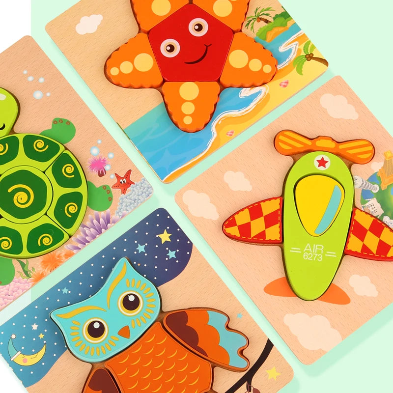 3D Holzpuzzle mit Cartoon-Tieren & Fahrzeugen – Frühkindliches Lernspielzeug für Kinder ab 3 Jahren