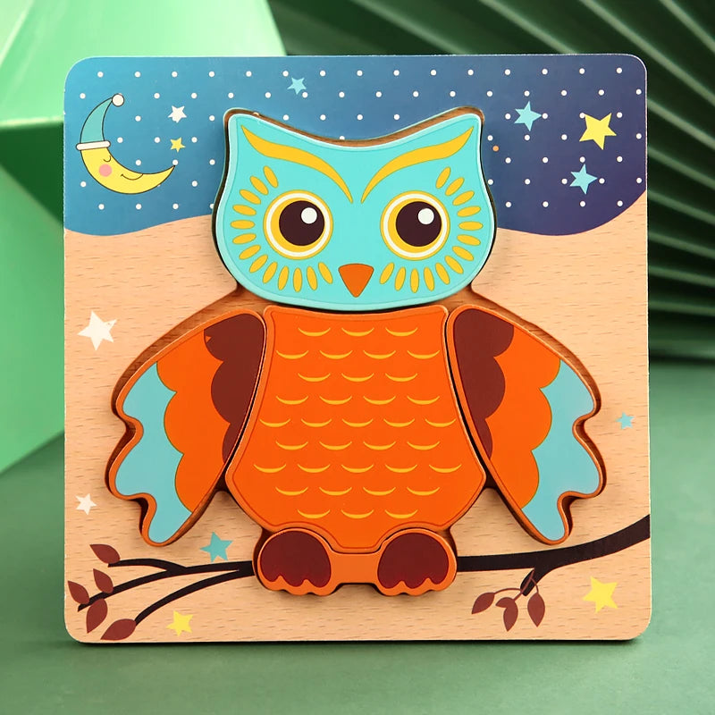 3D Holzpuzzle mit Cartoon-Tieren & Fahrzeugen – Frühkindliches Lernspielzeug für Kinder ab 3 Jahren