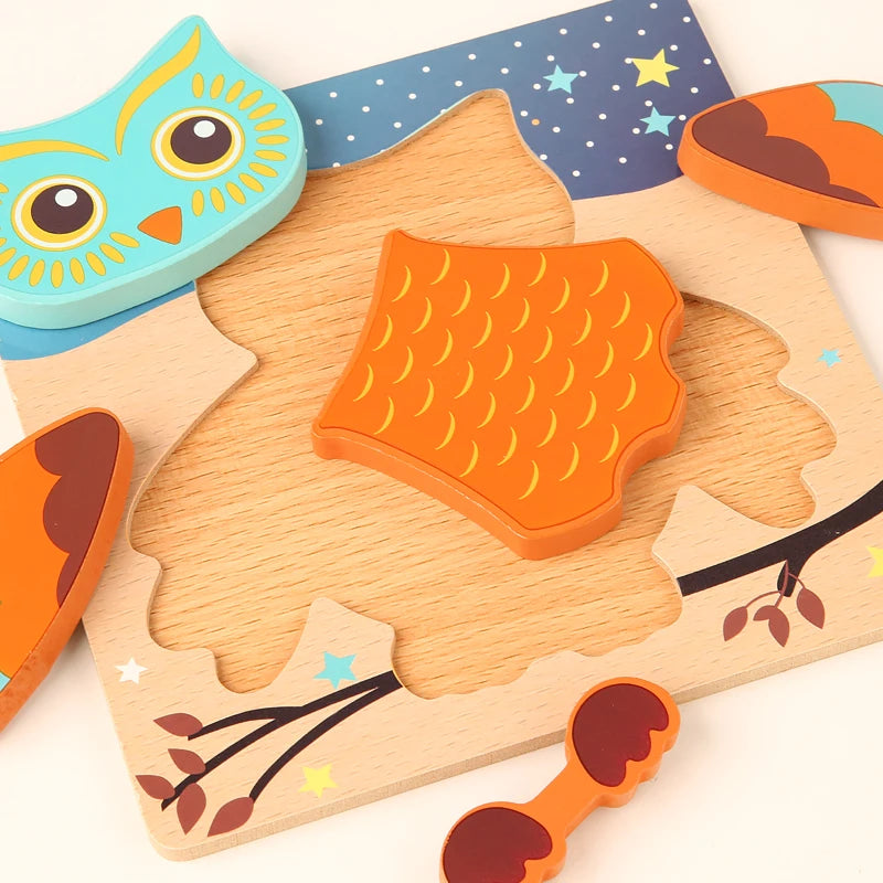 3D Holzpuzzle mit Cartoon-Tieren & Fahrzeugen – Frühkindliches Lernspielzeug für Kinder ab 3 Jahren