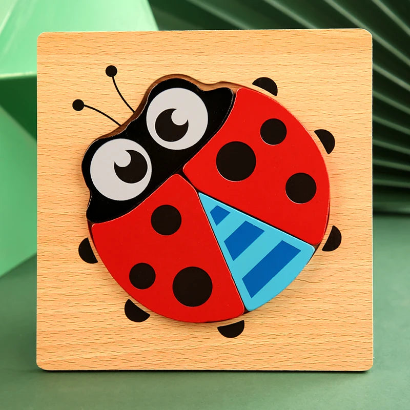 3D Holzpuzzle mit Cartoon-Tieren & Fahrzeugen – Frühkindliches Lernspielzeug für Kinder ab 3 Jahren