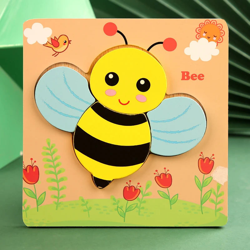 3D Holzpuzzle mit Cartoon-Tieren & Fahrzeugen – Frühkindliches Lernspielzeug für Kinder ab 3 Jahren