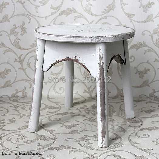 Runder Holzhocker Shabby Chic – Massivholz-Sitzhocker im Vintage-Landhaus-Stil