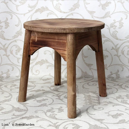 Runder Holzhocker Shabby Chic – Massivholz-Sitzhocker im Vintage-Landhaus-Stil