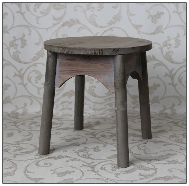 Runder Holzhocker Shabby Chic – Massivholz-Sitzhocker im Vintage-Landhaus-Stil