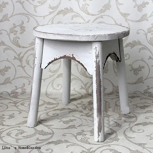 Runder Holzhocker Shabby Chic – Massivholz-Sitzhocker im Vintage-Landhaus-Stil