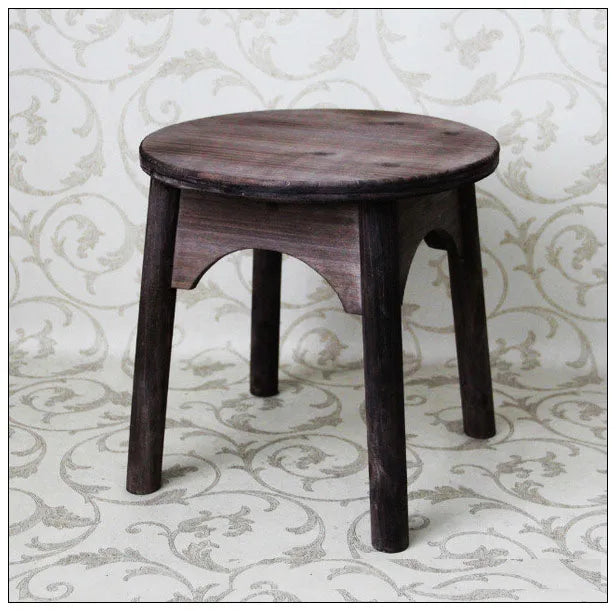 Runder Holzhocker Shabby Chic – Massivholz-Sitzhocker im Vintage-Landhaus-Stil