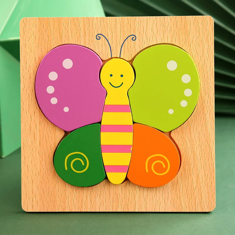 3D Holzpuzzle mit Cartoon-Tieren & Fahrzeugen – Frühkindliches Lernspielzeug für Kinder ab 3 Jahren