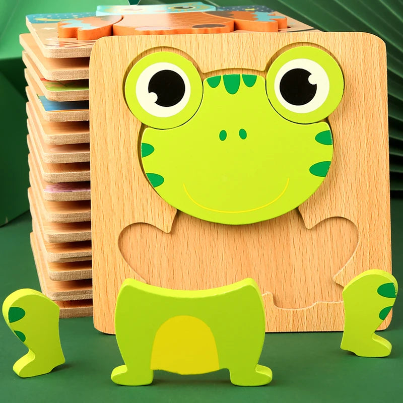 3D Holzpuzzle mit Cartoon-Tieren & Fahrzeugen – Frühkindliches Lernspielzeug für Kinder ab 3 Jahren