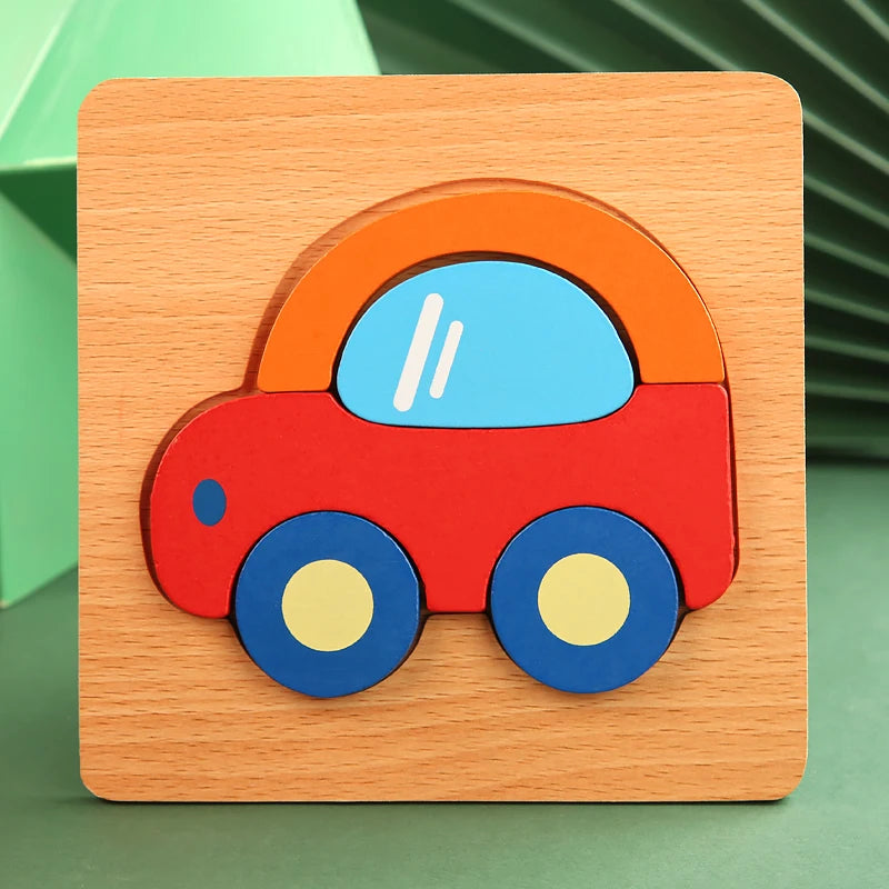 3D Holzpuzzle mit Cartoon-Tieren & Fahrzeugen – Frühkindliches Lernspielzeug für Kinder ab 3 Jahren