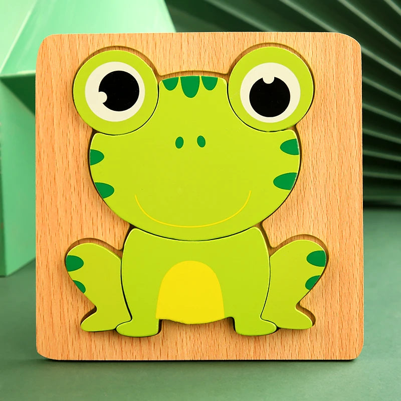 3D Holzpuzzle mit Cartoon-Tieren & Fahrzeugen – Frühkindliches Lernspielzeug für Kinder ab 3 Jahren