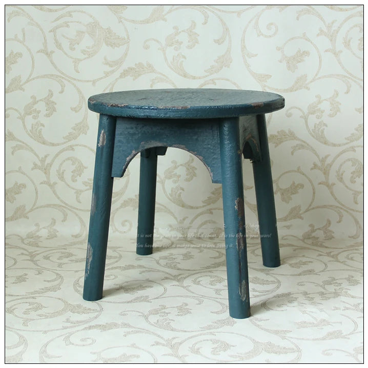 Runder Holzhocker Shabby Chic – Massivholz-Sitzhocker im Vintage-Landhaus-Stil