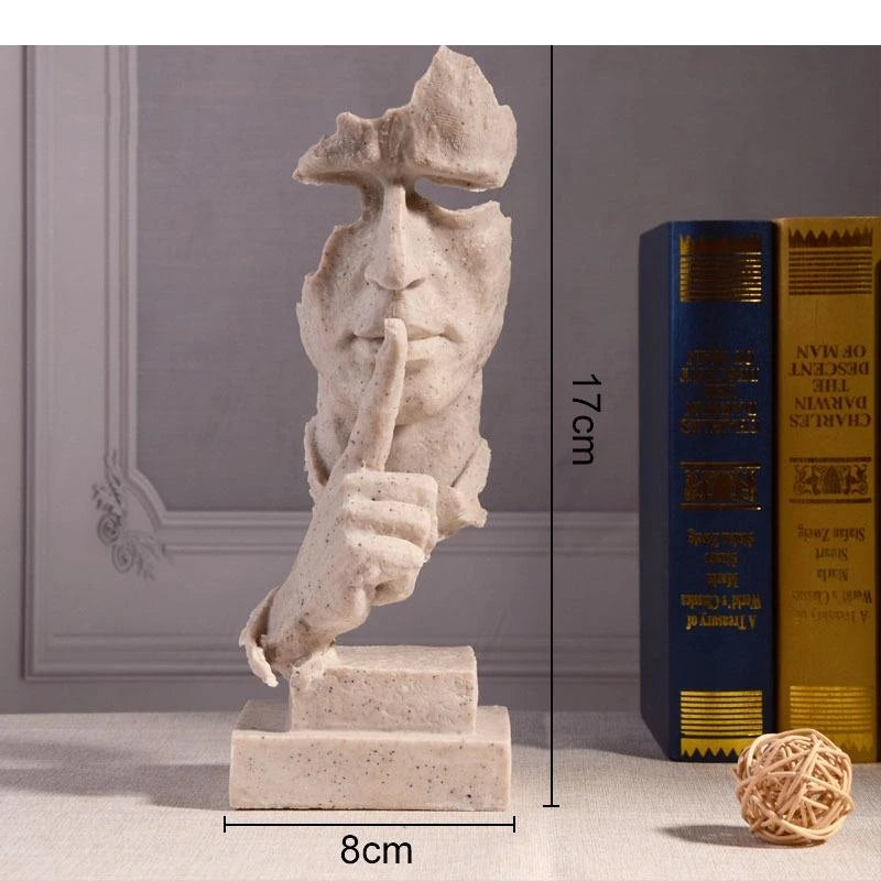 Abstrakte Gesichts-Skulptur „Schweigen ist Gold“ – Resin Figur