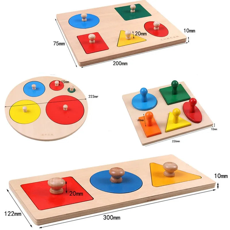 Montessori Holzpuzzle mit geometrischen Formen – Buntes Sortierspiel & Mathe-Lernspielzeug für Kleinkinder ab 3 Jahren