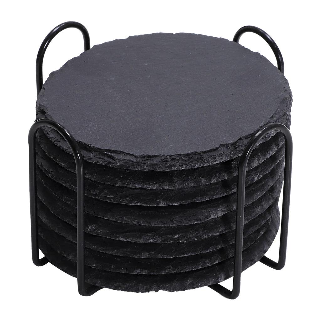 Schiefer-Untersetzer Set – Schwarze Naturstein-Untersetzer