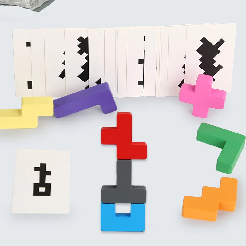 Montessori Holz-Schattenspiel mit Bausteinen & Karten – Geometrisches Sortierspiel für Kinder ab 3 Jahren