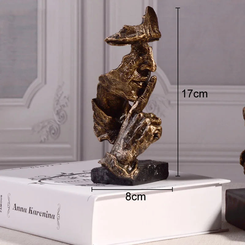Abstrakte Gesichts-Skulptur „Schweigen ist Gold“ – Resin Figur