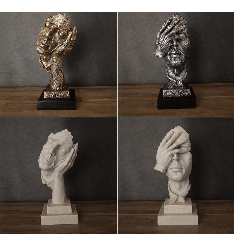 Abstrakte Gesichts-Skulptur „Schweigen ist Gold“ – Resin Figur