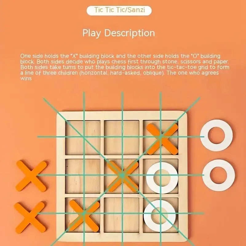 Montessori Holz Mini-Schach & XO-Puzzle – Interaktives Denkspiel & Frühförderungs-Spielzeug für Kinder ab 3 Jahren
