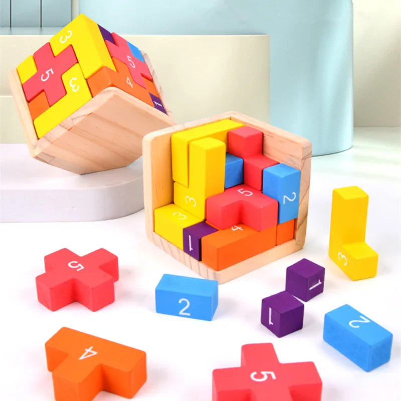 Bunter Holzwürfel – Klassisches Luban Lock 3D-Puzzle für Kinder & Erwachsene (ab 3 Jahre)