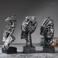 3er-Set Abstrakte Skulpturen „Schweigen ist Gold“ – 16 cm Resin