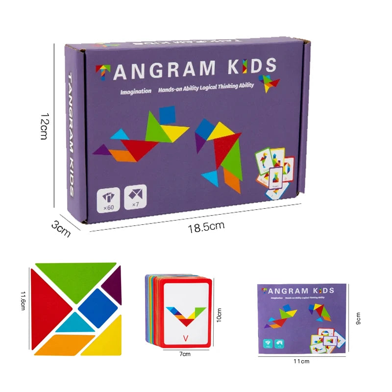3D Holz-Tierpuzzle & Tangram – Buntes Montessori-Lernspielzeug für Kinder ab 3 Jahren