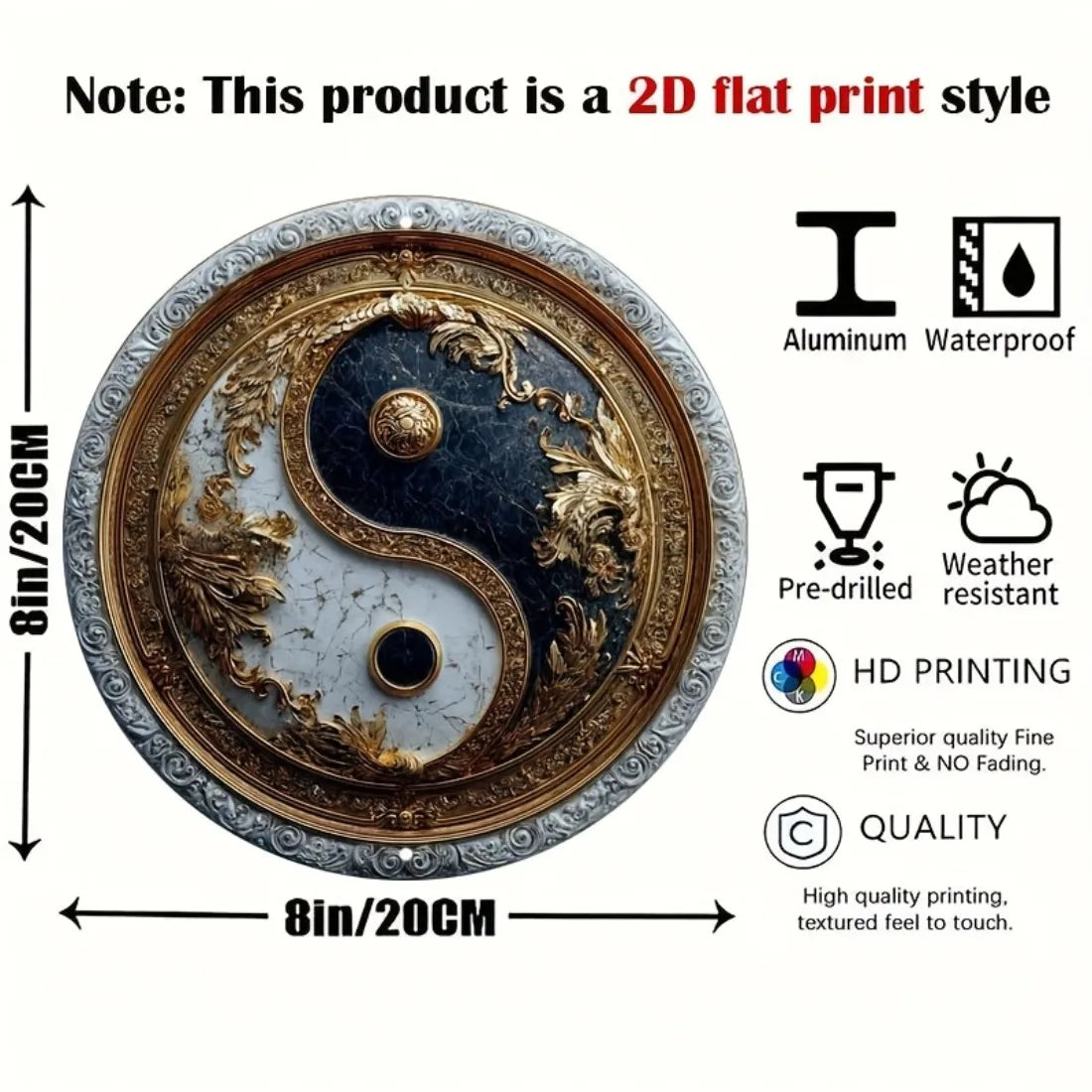 Yin-Yang Metal Sign - Round Retro Wall Plaque for Home, Office & Garden