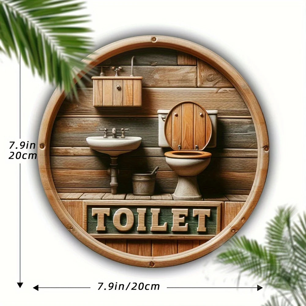 Runde Holz-Dekoplatte mit Gartenzwerg-Motiv – Türschild Bad