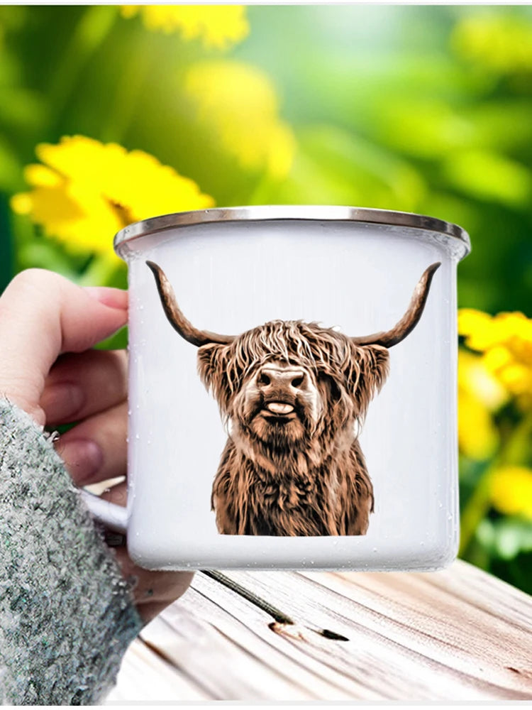 Emaille Camping Tasse mit Tiermotiv – Outdoor-Becher für Kaffee, Tee & Abenteuer