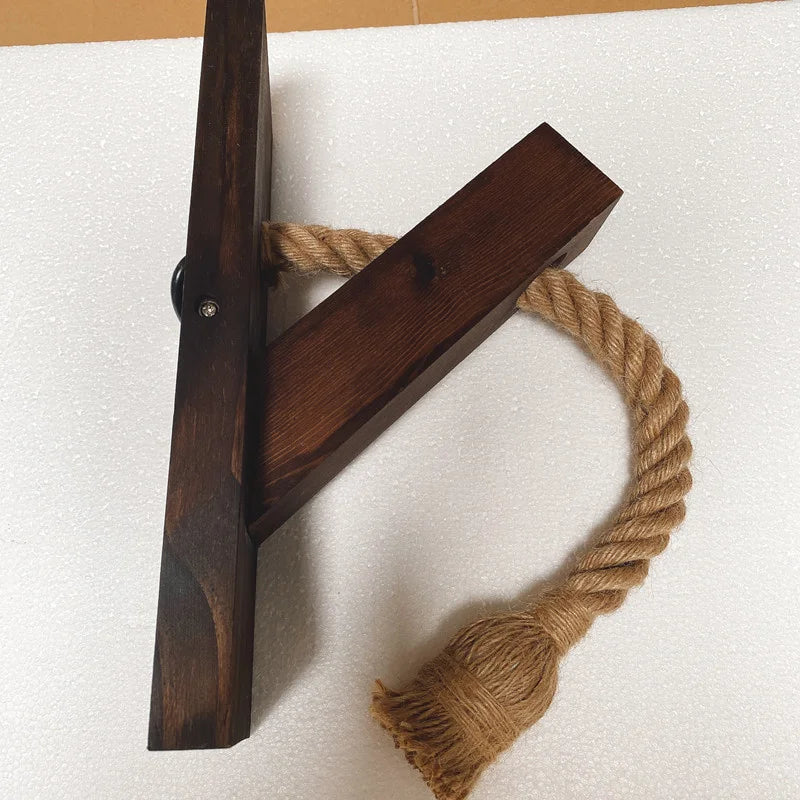 Retro Wandlampe aus Holz & Hanfseil – E27 Edison-Fassung