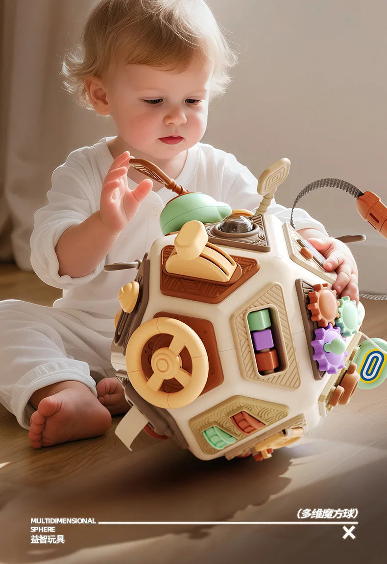 Montessori Busy Board Würfel – Sensorisches Lernspielzeug für Kleinkinder ab 0 Jahren