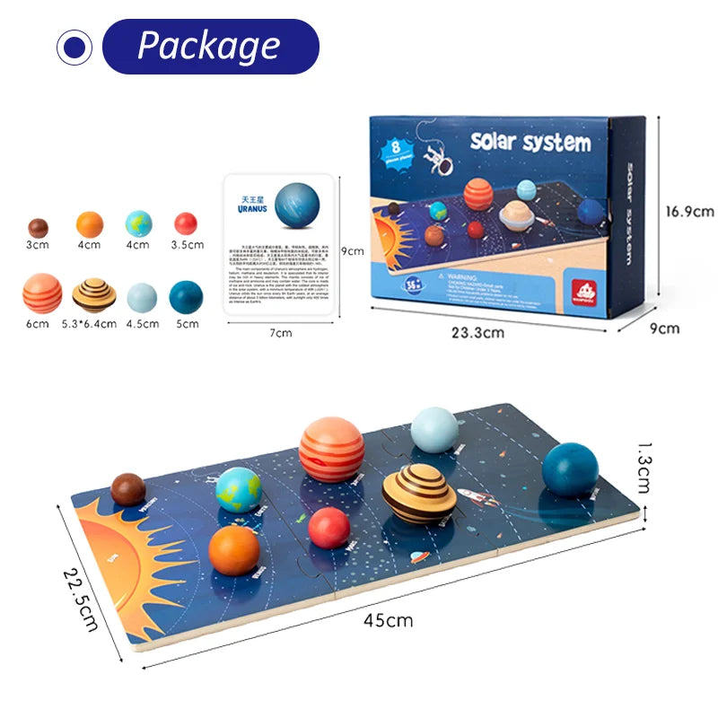 Montessori 8 Planeten Brettspiel aus Holz – Sonnensystem-Erkennungspuzzle & Frühförderungs-Lernspielzeug für Kinder ab 3 Jahren