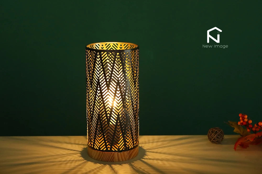 Geometrische Metall-Tischlampe mit Edison-Glühbirne – Kabellose Akku-Lampe