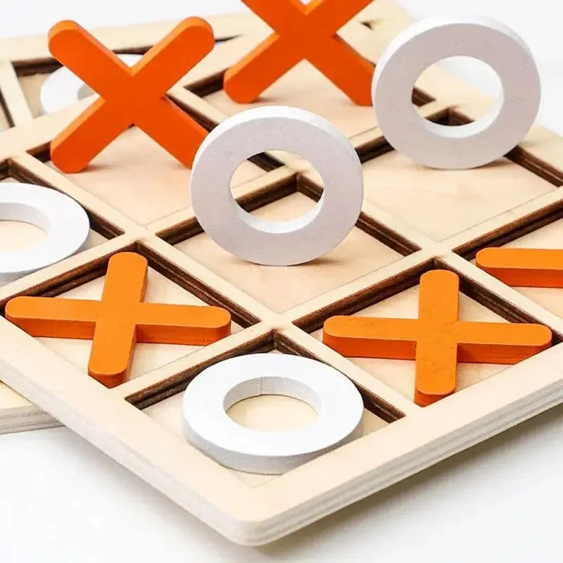 Montessori Holz Mini-Schach & XO-Puzzle – Interaktives Denkspiel & Frühförderungs-Spielzeug für Kinder ab 3 Jahren