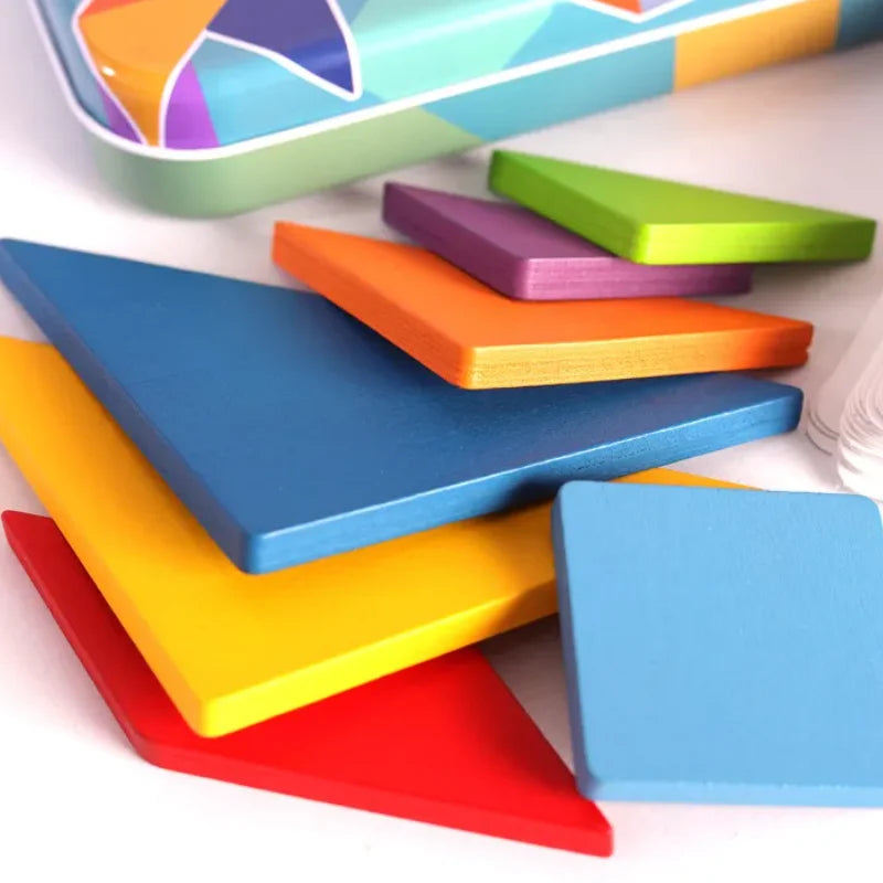 3D Holz-Tierpuzzle & Tangram – Buntes Montessori-Lernspielzeug für Kinder ab 3 Jahren