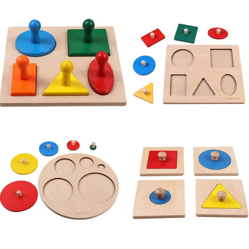 Montessori Holzpuzzle mit geometrischen Formen – Buntes Sortierspiel & Mathe-Lernspielzeug für Kleinkinder ab 3 Jahren