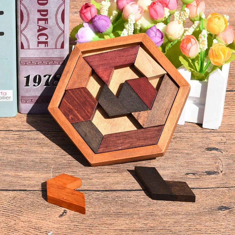 Holz-Polygon-Mosaik & Geometrisches Jigsaw-Puzzle – Ungiftiges Denkspiel für Kinder ab 3 Jahren