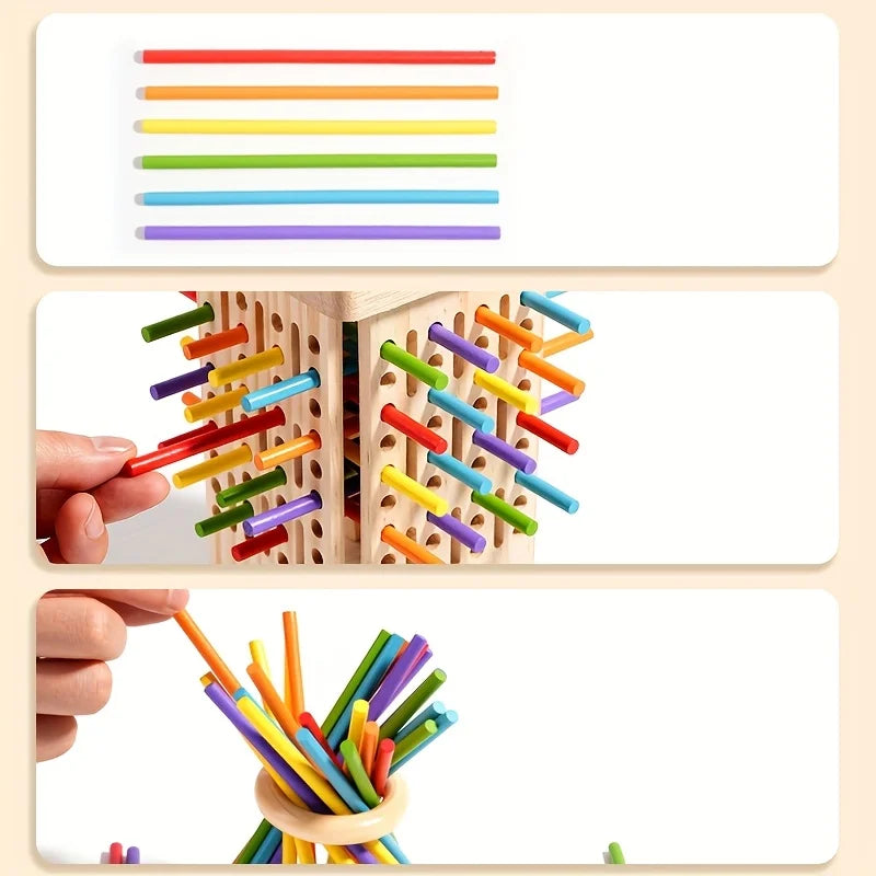 Montessori Holz-Stäbchenspiel – Buntes Würfelspiel mit Mathe & Feinmotorik (ab 3 Jahre)