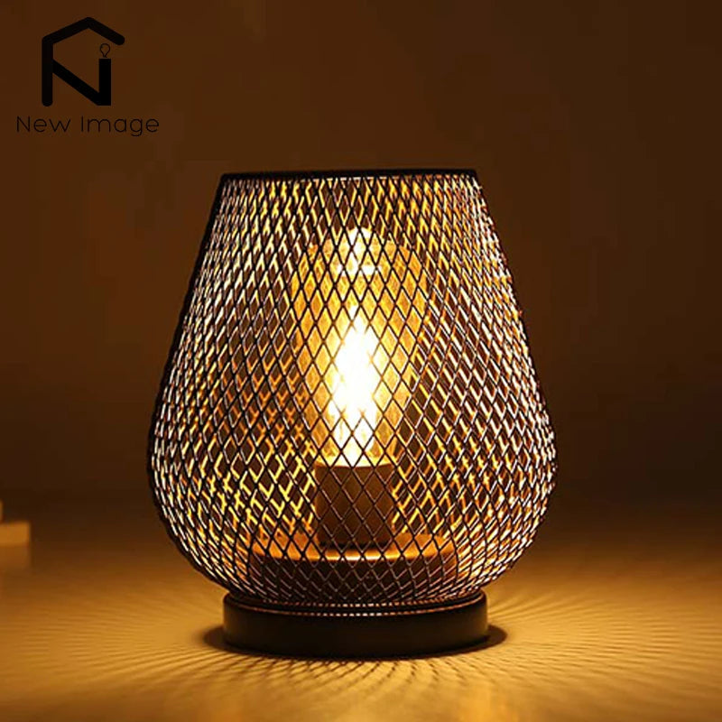 Nordische Metall-Käfig-Laterne mit LED – Kabellose Tischlampe