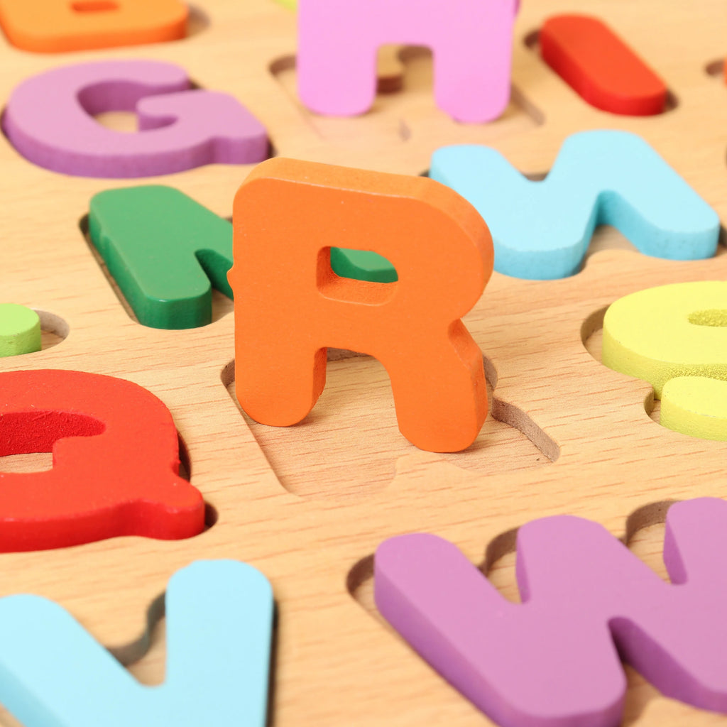 3D Buntes Buchstaben- & Zahlenpuzzle aus Holz – Montessori Lernspielzeug für Mathematik & Buchstabenerkennung ab 2 Jahren