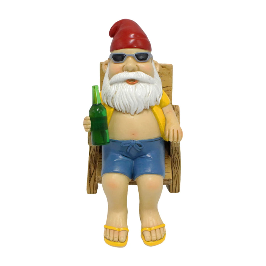 Sonnenbadender Gartenzwerg auf Liegestuhl – Witzige Gartenfigur aus Harz (2er-Set)