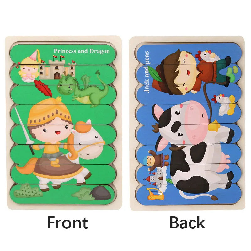 Doppelseitiges Holzpuzzle mit Cartoon-Tieren – Montessori Lernspielzeug für Kinder ab 3 Jahren