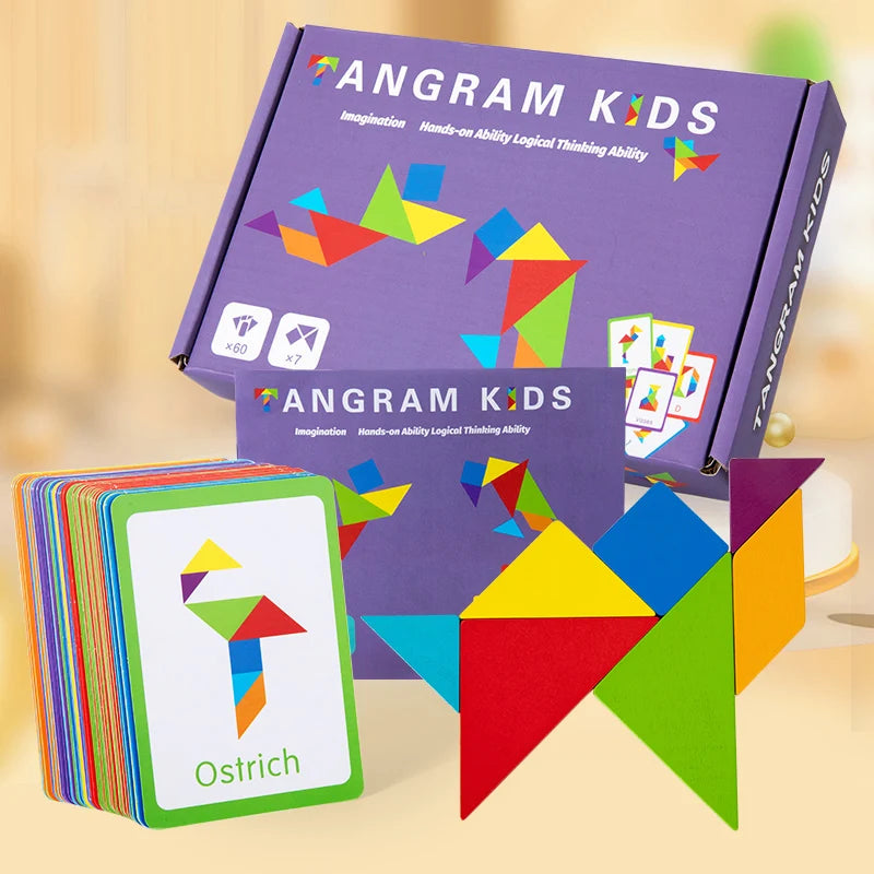 3D Holz-Tangram Jigsaw-Puzzle – Geometrische Formen & Montessori Lernhilfe (ab 3 Jahre)