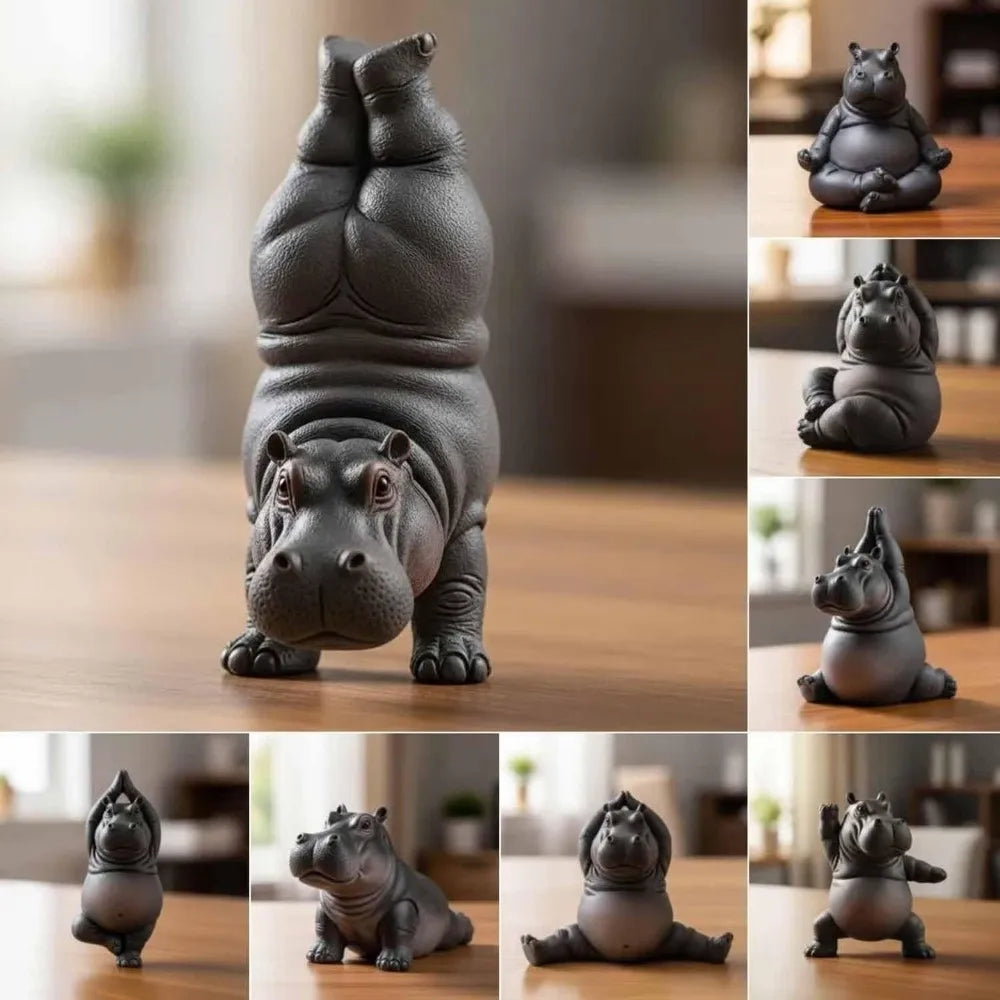 Yoga-Nilpferd Figur – Witzige Mini-Dekofigur aus PLA (ca. 5x3x2 cm)