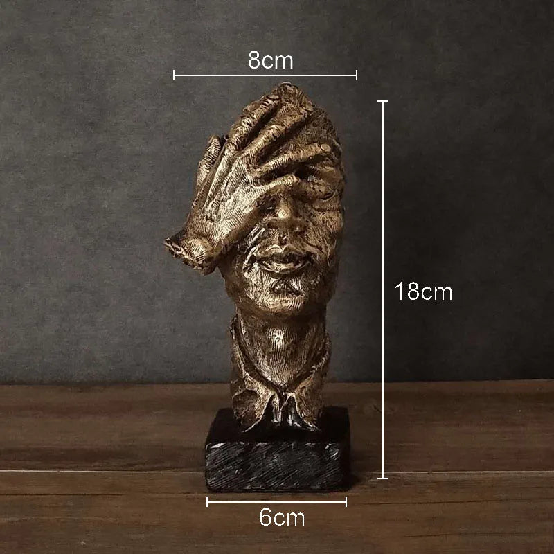 Abstrakte Gesichts-Skulptur „Schweigen ist Gold“ – Resin Figur