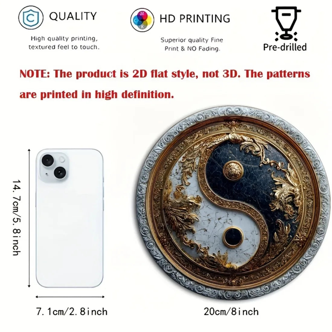 Yin-Yang Metallschild – Rundes Retro-Wandschild für Zuhause, Büro & Garten