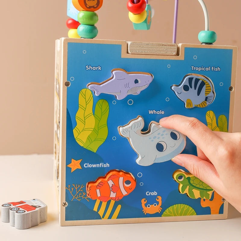 Montessori Holzspielzeug – Ziehzug, Labyrinth, Abakus & Ziehauto aus Holz