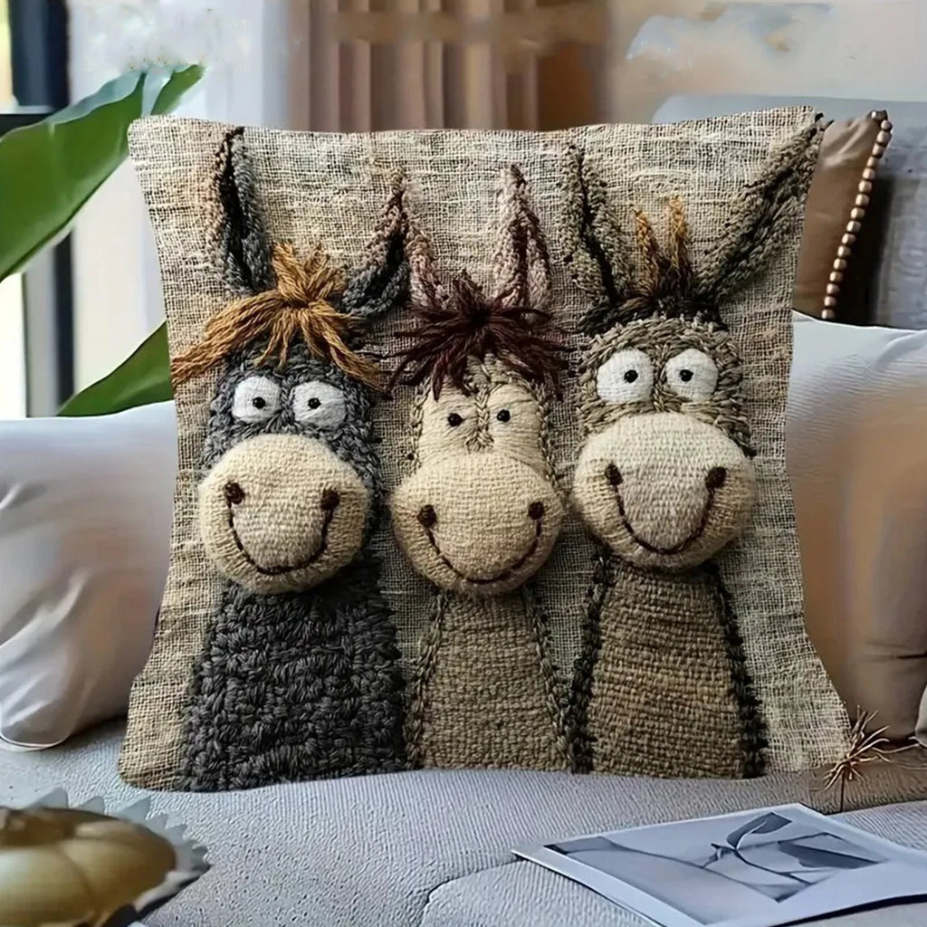 Lachender Esel Kissenbezug aus Plüsch – Witziger Cartoon-Kissenbezug für Sofa & Bett (45 cm)