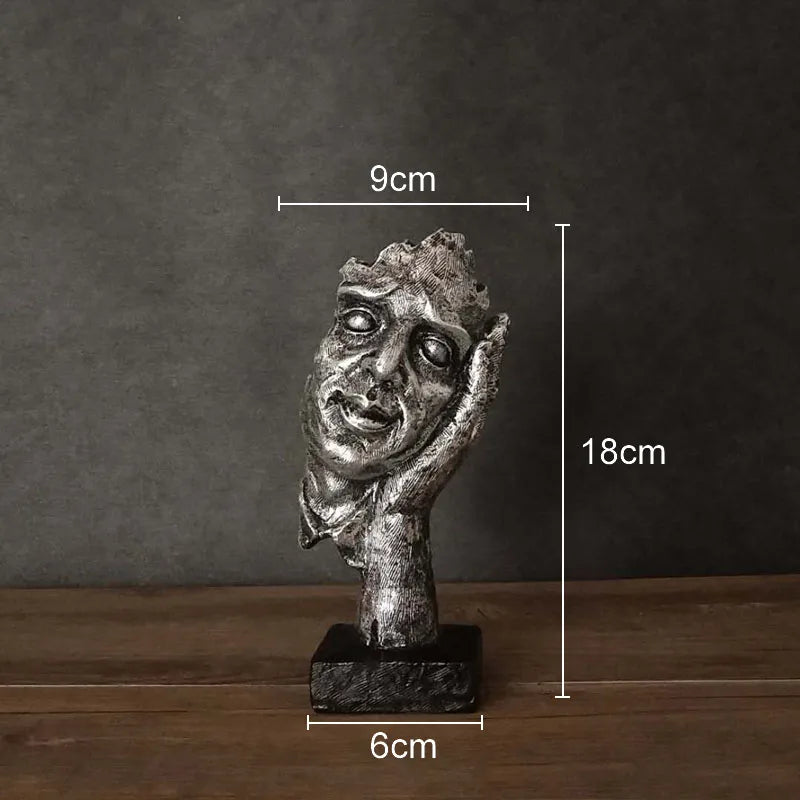 Abstrakte Gesichts-Skulptur „Schweigen ist Gold“ – Resin Figur